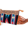 American Darling ADBG344TANDAR6 Wristlet Hand Tooled Saddle Blanket Genuine Leather Women Bag Western Handbag Purse