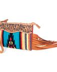 American Darling ADBG344TANDAR7 Wristlet Hand Tooled Saddle Blanket Genuine Leather Women Bag Western Handbag Purse
