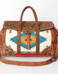 American Darling Duffel Saddle Blanket Hand Tooled Genuine Leather Women Bag Western Handbag Purse|