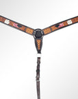 American Darling ADEE304-BC Western Horse Floral Breast Collor Genuine Leather Tan