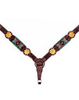 Bar H Equine Western Horse Floral Beaded Genuine American Leather Breast Collar Headstall Tack Set