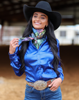 Royal Blue Satin Performance Rodeo Shirt Lightweight Stretch Fabric And Unisex Fit