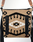 Large Crossbody Bag With Tooled Saddle Blanket Genuine Leather