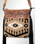 Large Crossbody Bag With Tooled Saddle Blanket Genuine Leather