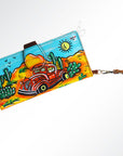 American Darling Wristlet Bag, Hand-Painted Genuine Leather, Western Vegetable Tanned Full Grain Leather Wallet Bag