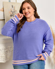 Plus Size Stripe Trim Colorblock Drop Shoulder Sweater