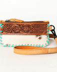 American Darling ADBGZ283 Wristlet Hand Tooled Hair On Genuine Leather Women Bag Western Handbag Purse