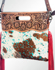 American Darling Clutch Hand Tooled Saddle Blanket Fabric Genuine Leather Western Women Bag Handbag Purse | Purses for Cute