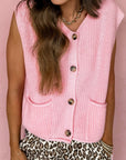 Solid Button Front V-Neck Sweater Knit Vest