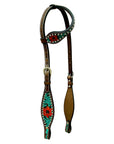 Bar H Equine American Leather Horse Saddle Tack One Ear Headstall | Breast Collar | Browband Headstall | Wither Strap | Tack Set for Horses Botanic Chiseled Collection