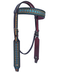 Bar H Equine American Leather Horse Saddle Tack One Ear Headstall | Breast Collar | Browband Headstall | Wither Strap | Tack Set for Horses Turquoise Symmetry Collection