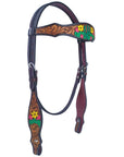 Bar H Equine American Leather Horse Saddle Tack One Ear Headstall | Breast Collar | Browband Headstall | Wither Strap | Tack Set for Horses Tropical Cacti Cactus Daffodil Collection