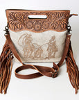 American Darling Clutch Hand Tooled Saddle Blanket Fabric Genuine Leather Western Women Bag Handbag Purse | Purses for Cute