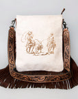 American Darling Messenger Hand Tooled Hair On Genuine Leather Western Women Bag Handbag Purse | Cute