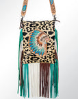 American Darling Cross body Bag Hand Tooled Floral Carved Cowhide Genuine Leather Western Purse with Fringes & YKK Zipper