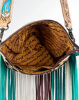 American Darling Cross body Bag Hand Tooled Floral Carved Cowhide Genuine Leather Western Purse with Fringes & YKK Zipper
