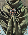 35X35" Solid Olive Wild Rag / Scarf WRS28 - Western Concho Wild Rag Slides - Assorted