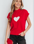 Heart Graphic Cropped Short Sleeve Sweater