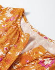 Boho Floral Smocked Waist Long Sleeve Maxi Dress