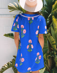 Floral Short Sleeve Split Neck Mini Dress