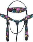 Hilason Western Horse Headstall Breast Collar Set American Leather Black