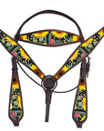 Hilason Western Horse Headstall Breast Collar Set American Leather Brown