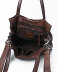 Spaghetti Western Swc133Brn Tote Vintage Handmade Drum Dyed Genuine European Cowhide Leather Women Bag Western Handbag Purse