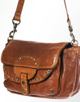 Spaghetti Western Swc162Tan Cross Body I Vintage Handmade Drum Dyed Genuine European Cowhide Leather Women Bag Western Handbag Purse