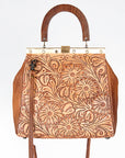 American Darling Vintage-Inspired Tooled Leather HandBag with Wooden Handle