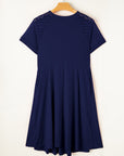 Plus Size Solid Lace Short Sleeve Pleated Dress