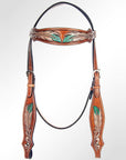 American Darling Western Horse Leaf Genuine Leather Headstall Tack Set