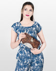 American Darling ADBGZ397 Wallet Hand Tooled Hair On Genuine Leather Women Bag Western Handbag Purse