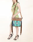 American Darling Clutch Hand Tooled Saddle Blanket Fabric Genuine Leather Western Women Bag Handbag Purse | Purses for Cute