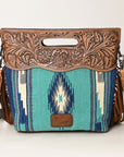 American Darling Clutch Hand Tooled Saddle Blanket Fabric Genuine Leather Western Women Bag Handbag Purse | Purses for Cute