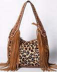 Western Style Leather Hobo Handbag With Hair On Cowhide