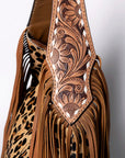 Western Style Leather Hobo Handbag With Hair On Cowhide
