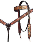 HILASON Western Horse Floral Headstall Breast Collar One American Leather Tack Set