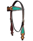 HILASON Western Horse Floral Headstall Breast Collar One Headstall American Leather Tack Set