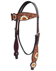 HILASON Western Horse Floral Headstall Breast Collar One Headstall Spur Strap Wither Strap American Leather Tack Set