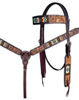 HILASON Western Horse Floral Headstall Breast Collar One Headstall Spur Strap Wither Strap American Leather Tack Set
