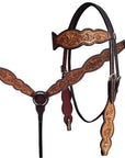 HILASON Western Horse Floral Headstall Breast Collar One Headstall American Leather Tack Set