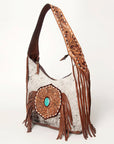 Western Style Leather Hobo Handbag With Hair On Cowhide