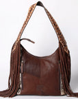 Western Style Leather Hobo Handbag With Hair On Cowhide