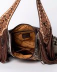 Western Style Leather Hobo Handbag With Hair On Cowhide
