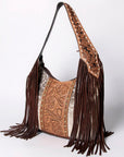 Western Style Leather Hobo Handbag With Hair On Cowhide