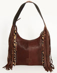 Western Style Leather Hobo Handbag With Hair On Cowhide