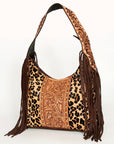 Western Style Leather Hobo Handbag With Hair On Cowhide