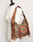 Western Style Leather Hobo Handbag With Hair On Cowhide