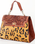American Darling Leopard Print Leather Western Handbag with Top Handle
