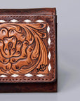 Genuine Leather Handcrafted Tooled Wallet And Western Style Wristlet Bag For Women